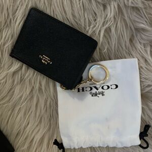 Coach Black Card Holder with Gold Keyring